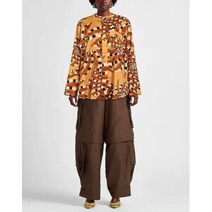 Farm Rio Bananada‎ Maci Shirt Oversize Button Up Shirt Brown size medium